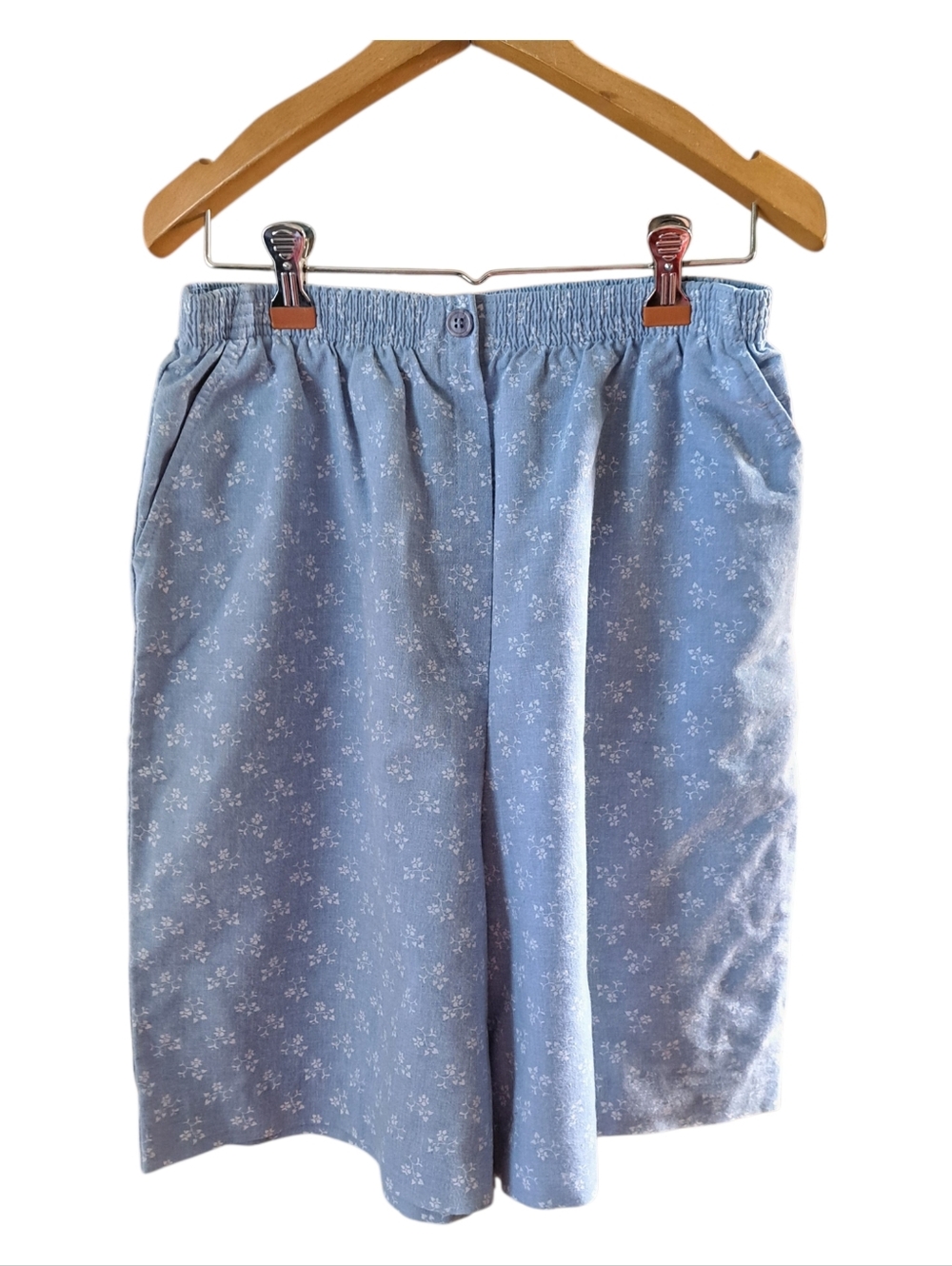 Vintage Denim Chambray Floral Mom Shorts